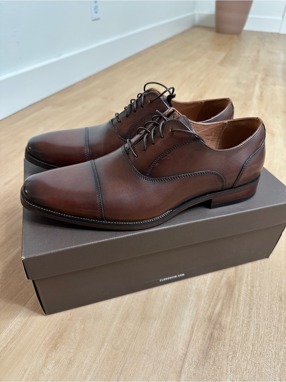 Florsheim Brown Leather Cap-Toe Derby Dress Shoes - Picture 5 of 11